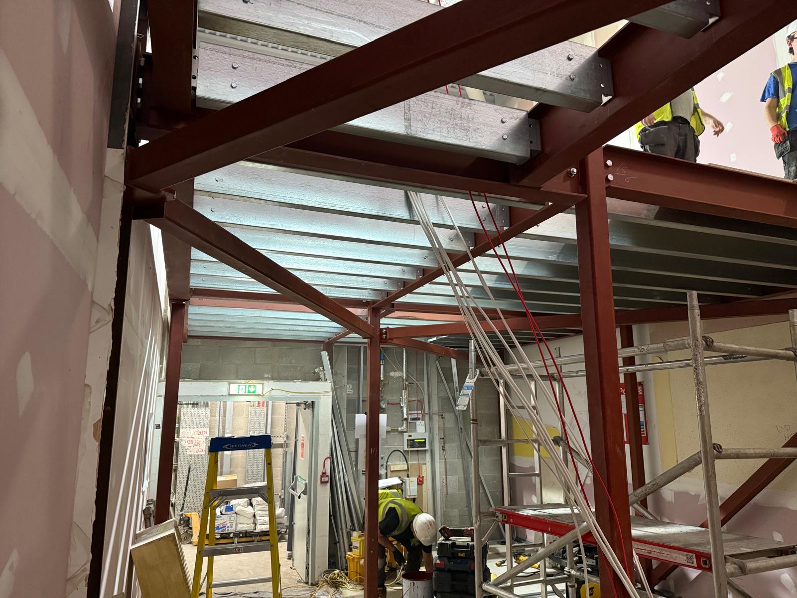 Commercial mezzanine floor — full installation with structural steelwork